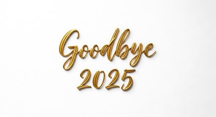 Golden goodbye 2025 text on a clean white background