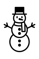 Cute and simple line art icon of a snowman wearing a top hat and scarf. Perfect for winter, Christmas, and holiday graphic design projects and user interfaces.