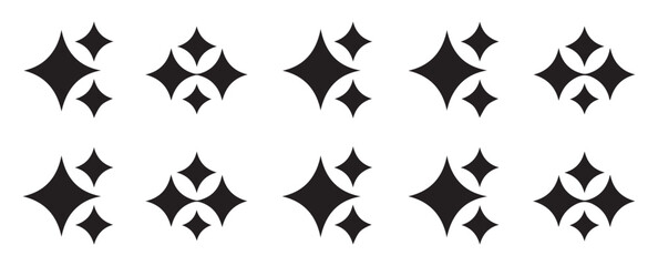 Vector sparkle clusters set. Grouped diamond stars, magic twinkling pairs, and shine elements.
