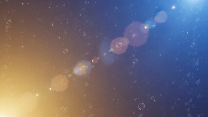 Abstract lens flare light effect with floating particles and bokeh on dark background