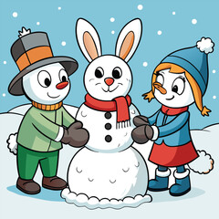 Cute cartoon rabbit couple in love