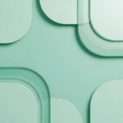 Minimal mint-green geometric background with translucent overlapping rounded shapes soft shadows clean modern aesthetic seamless high-resolution design perfect for branding web UI and social graphics