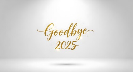 Golden goodbye 2025 text on a white studio background