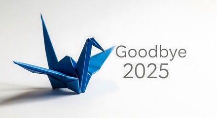 Fototapeta premium A blue origami crane with the words goodbye two thousand
