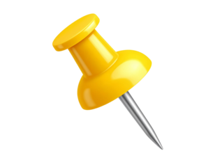 Realistic Yellow Thumbtack Front View, Glossy Plastic Pushpin Icon, Isolated