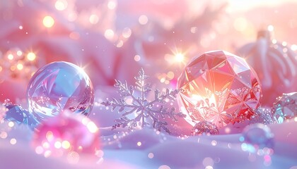 Iridescent Christmas Ornaments in Pastel Pink and Blue