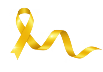 Realistic golden awareness ribbon symbol for support, hope, and solidarity, isolated on transparent background