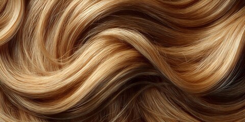 Naklejka premium Flowing blonde hair waves with golden highlights and brown lowlights creating luxurious texture for beauty and haircare concepts.