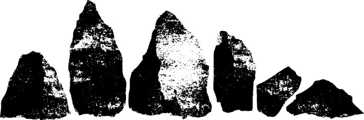 Black and white stencil of rugged basalt formations for geology educational design