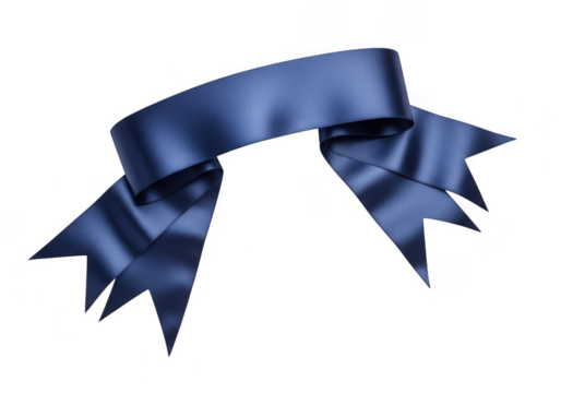 Elegant dark blue satin ribbon banner with pointed ends, isolated on transparent background for design element - Powered by Adobe