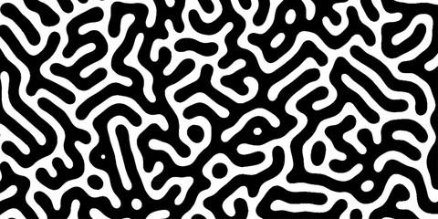 Abstract black and white pattern of swirling lines and shapes. High contrast turing pattern of black meandering lines on a white background, concept for abstract backgrounds, textile prints,decoration