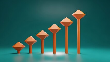 Orange geometric growth markers ascend against a deep teal background for success