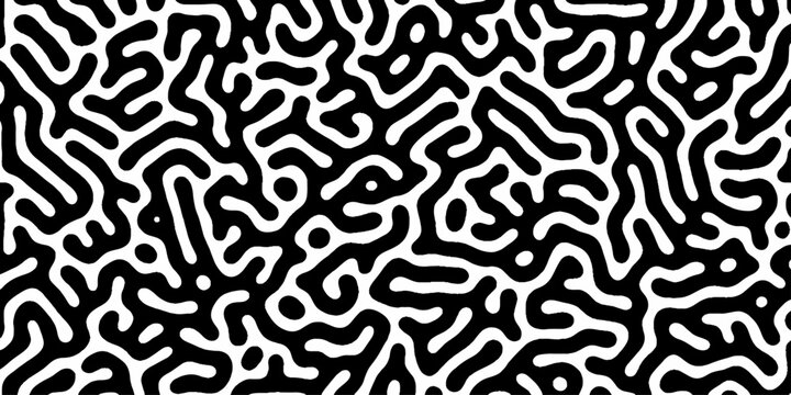 Abstract black and white pattern of swirling lines and shapes. High contrast turing pattern of black meandering lines on a white background, concept for abstract backgrounds, textile prints,decoration