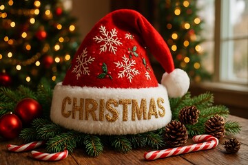 christmas santa hat with snowflakes and candy canes festive holiday image