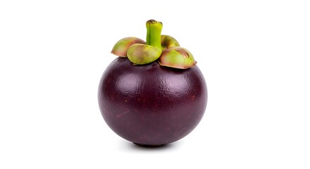 Single purple mangosteen fruit isolated on white background