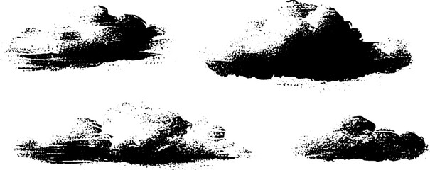 Fototapeta premium Monochrome cloud arrangements: black and white stencil design for posters and prints