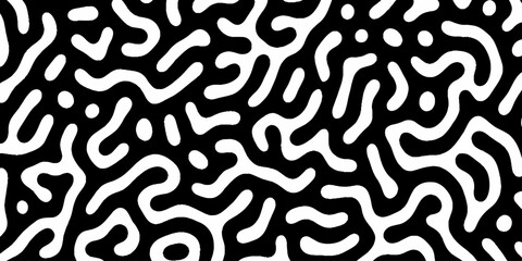Abstract black and white pattern of swirling lines and shapes. High contrast turing pattern of black meandering lines on a white background, concept for abstract backgrounds, textile prints,decoration