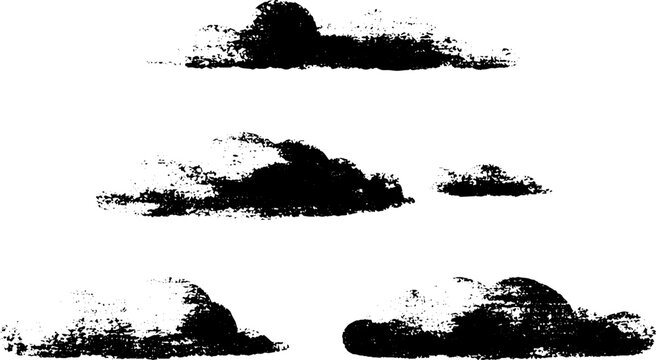 Black and white grunge cloud stencil illustration for creative design projects