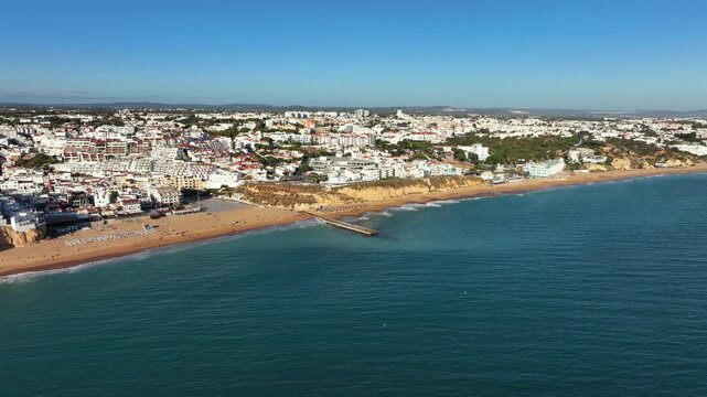 Aerial video from the touristic city Albufeira on the south coast in Portugal