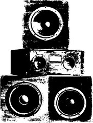 Naklejka na ściany i meble Black and white stencil of stacked vintage speakers for retro music design