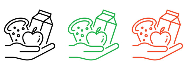 Charity Organizations Thin Line Vector. Contour symbol representing Food Insecurity and the donation of products for consumption. Vector isolated outline drawing with an editable stroke.