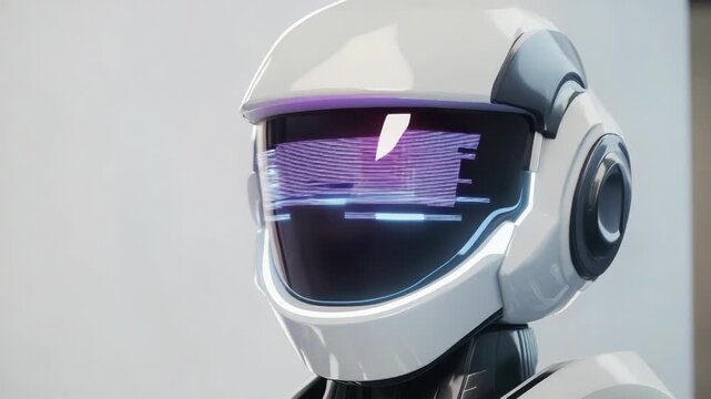 Futuristic robot with holographic interface analyzing data in a hightech environment