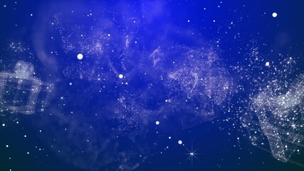 Blue cosmic background with glowing particles abstract digital nebula shimmering stardust festive holiday lights and wireframe gift shapes overlay - Powered by Adobe