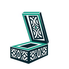 Elegant Decorative Open Box with Abstract Teal Pattern Vector