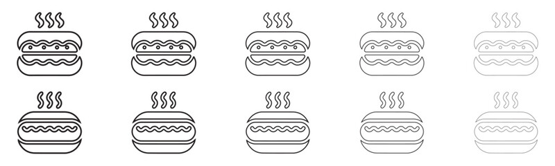 hot dog line icon vector set, hot dog fast food symbol outline icon vector illustration