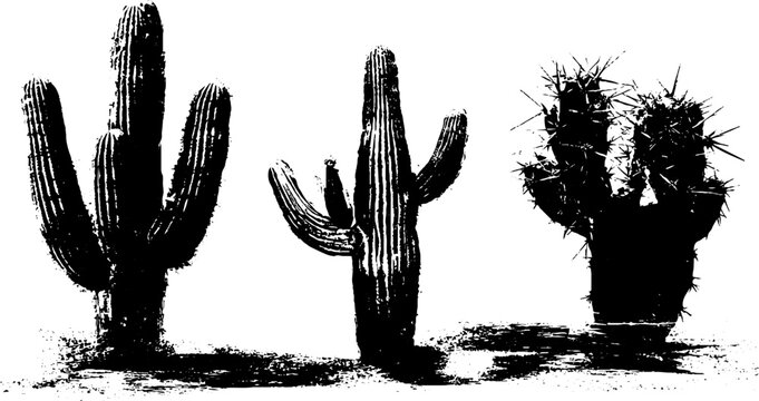 Black and white cactus stencil art for urban desert-themed design