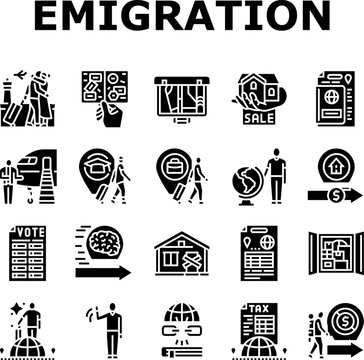 emigration relocation icons set vector