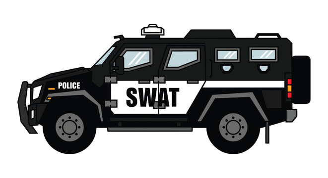 Powerful black SWAT tactical vehicle ready for high risk security operations