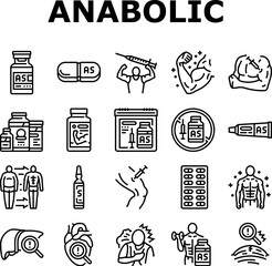 anabolic steroid testosterone icons set vector