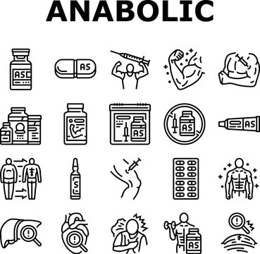 anabolic steroid testosterone icons set vector