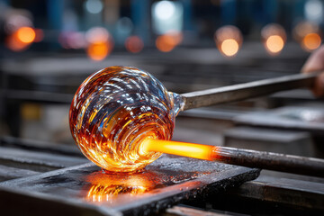 Glassblower Shaping Molten Glass with a Torch