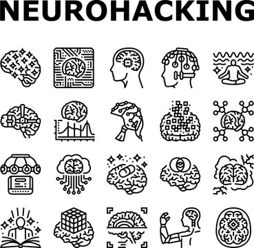 neurohacking neuroplasticity icons set vector