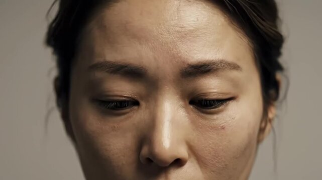 Woman face close up showing dull skin texture fine lines aging signs skincare problem