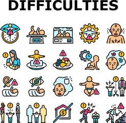 Naklejka premium childbirth difficulties icons set vector
