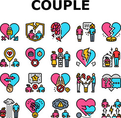 couple relationship obstacles icons set vector