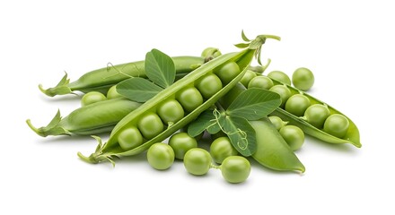 Fresh green peas with pods isolated on white background