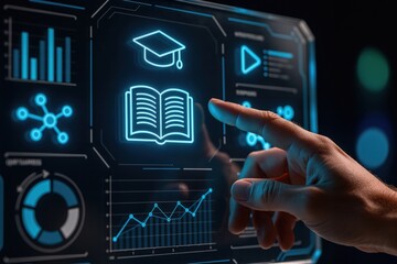 Online education technology concept. Digital interface showcasing educational data and analytics.