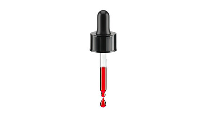 Dropper Dispensing Red Liquid on White Background