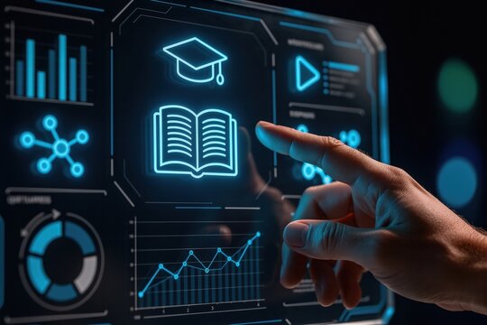 Online education technology concept. Digital interface showcasing educational data and analytics. - Powered by Adobe