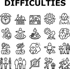 childbirth difficulties icons set vector