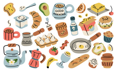 Fun breakfast doodle clipart set