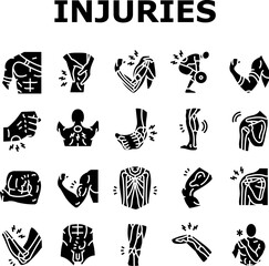 bodybuilder injuries icons set vector