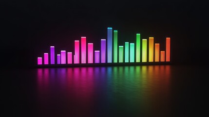 Colorful audio spectrum bars reflected on dark surface