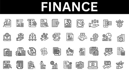 Finance line icons set. Businessman outline icons collection. Money, investment, teamwork and meeting. Vector illustration 