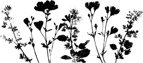 Fototapeta premium Monochrome stencil art of windswept heath patterns for design and decoration