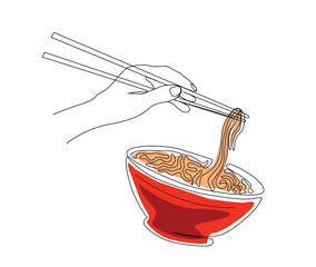 Noodle in the bowl illustration. Ramen line art drawing vector illustration.